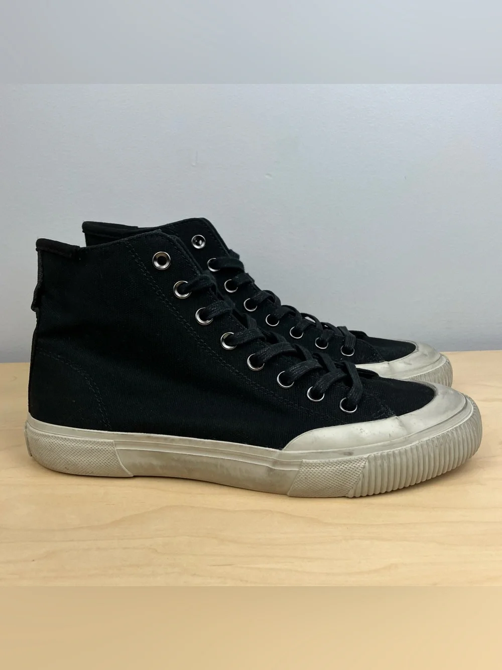 Allsaints Men’s Size 42 / 9.0 Dumont Black Canvas High Top Shoes Lace Up